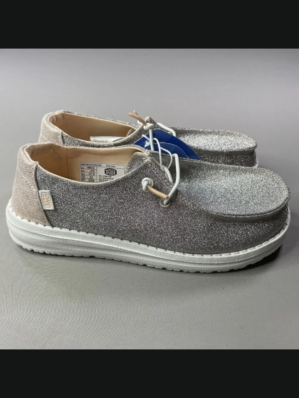 NEW Hey Dude Shoes Womens 6 rose pink gold sparkle Wendy slip on beach casual